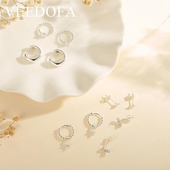 🆕 Women Silver Small Hoop Earrings Trendy Chunky Multiple Piercing Jewelry Gift - Picture 6 of 7